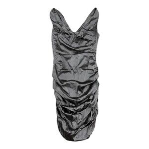 Elie Tahari Gray 100% Silk Ruched Sheath Cocktail Dress 4